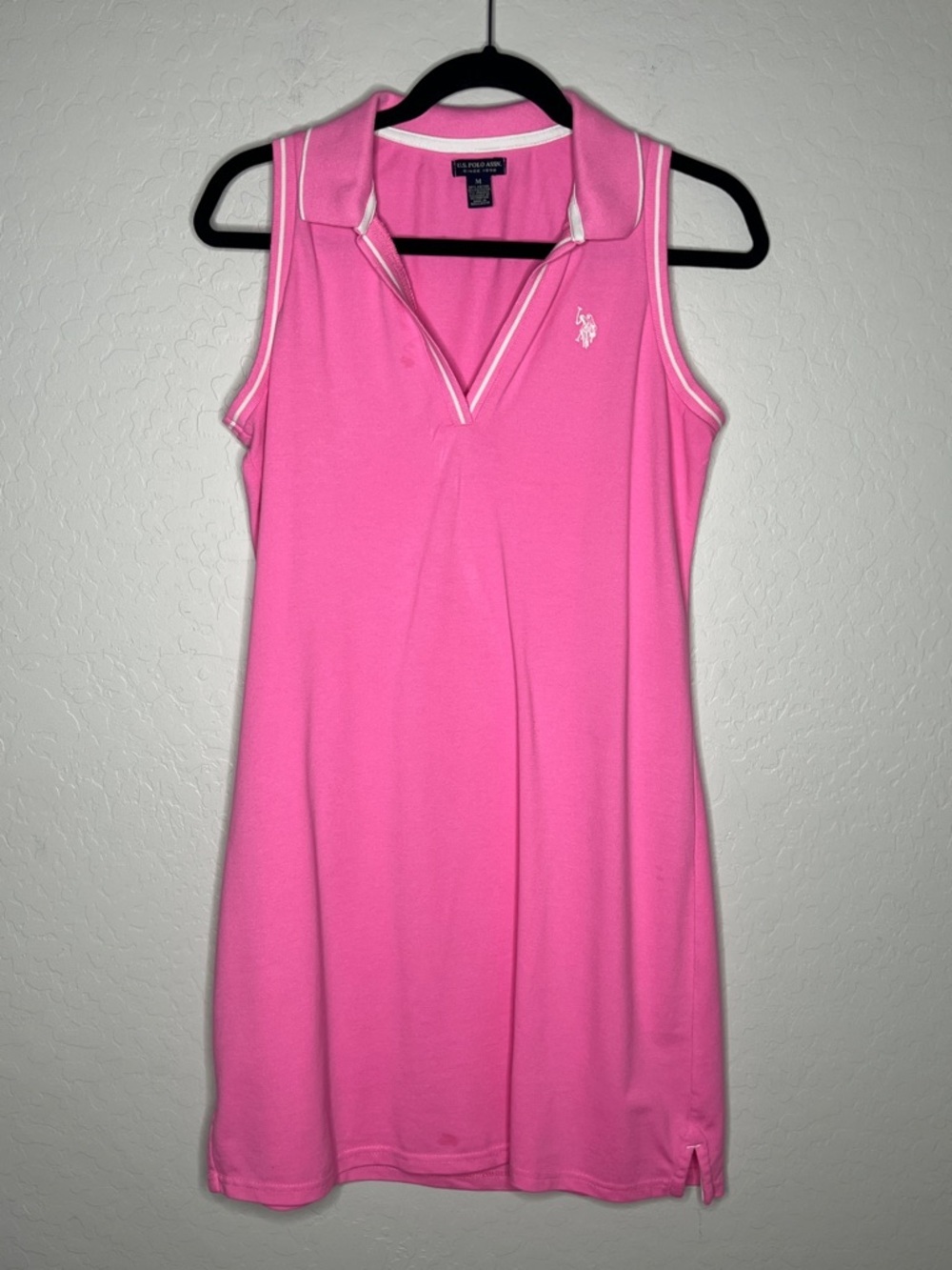 US Polo Assn Hot Pink Sleeveless Polo Dress with White Trim size Medium